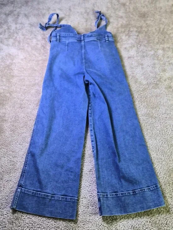 Free People Women's Flare Overalls Size 6 Denim Cottage Indie Wide Leg F858 - Picture 7 of 14